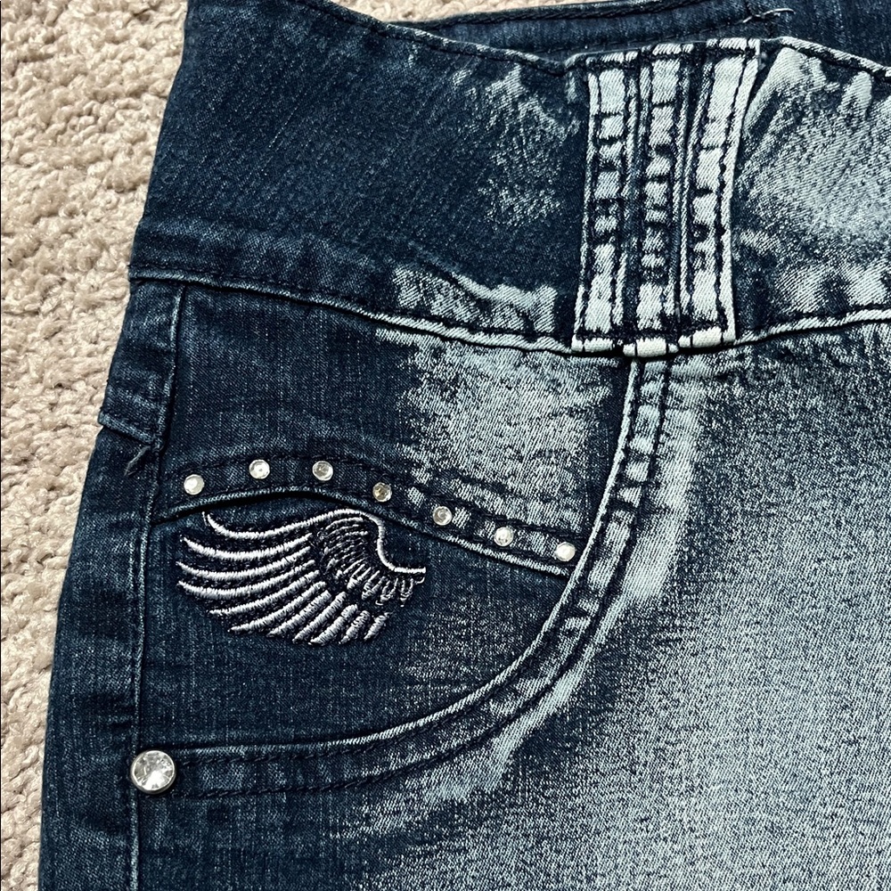 Gogo Star Skinny Jeans with Angel Wings/Rhinestones Size 15 - Picture 6 of 6